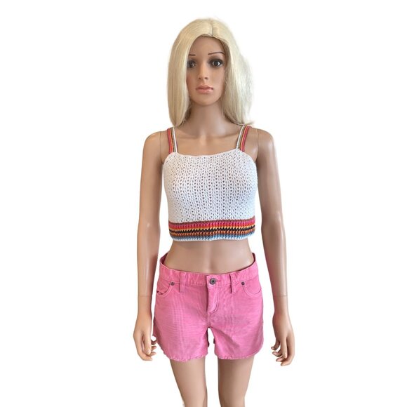 NWT Marine Layer $118 Crochet Crop Top W's XS Caro Tank White Rainbow Trim - Picture 3 of 16